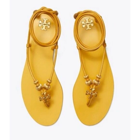Tory Burch Capri Flats Lace-up Sandals In Goldenrod Size 9.5